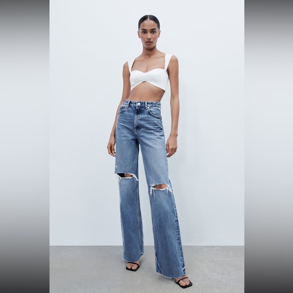 Zara high rise wide leg ripped jean - 6045 025 400 - Picture 1 of 5